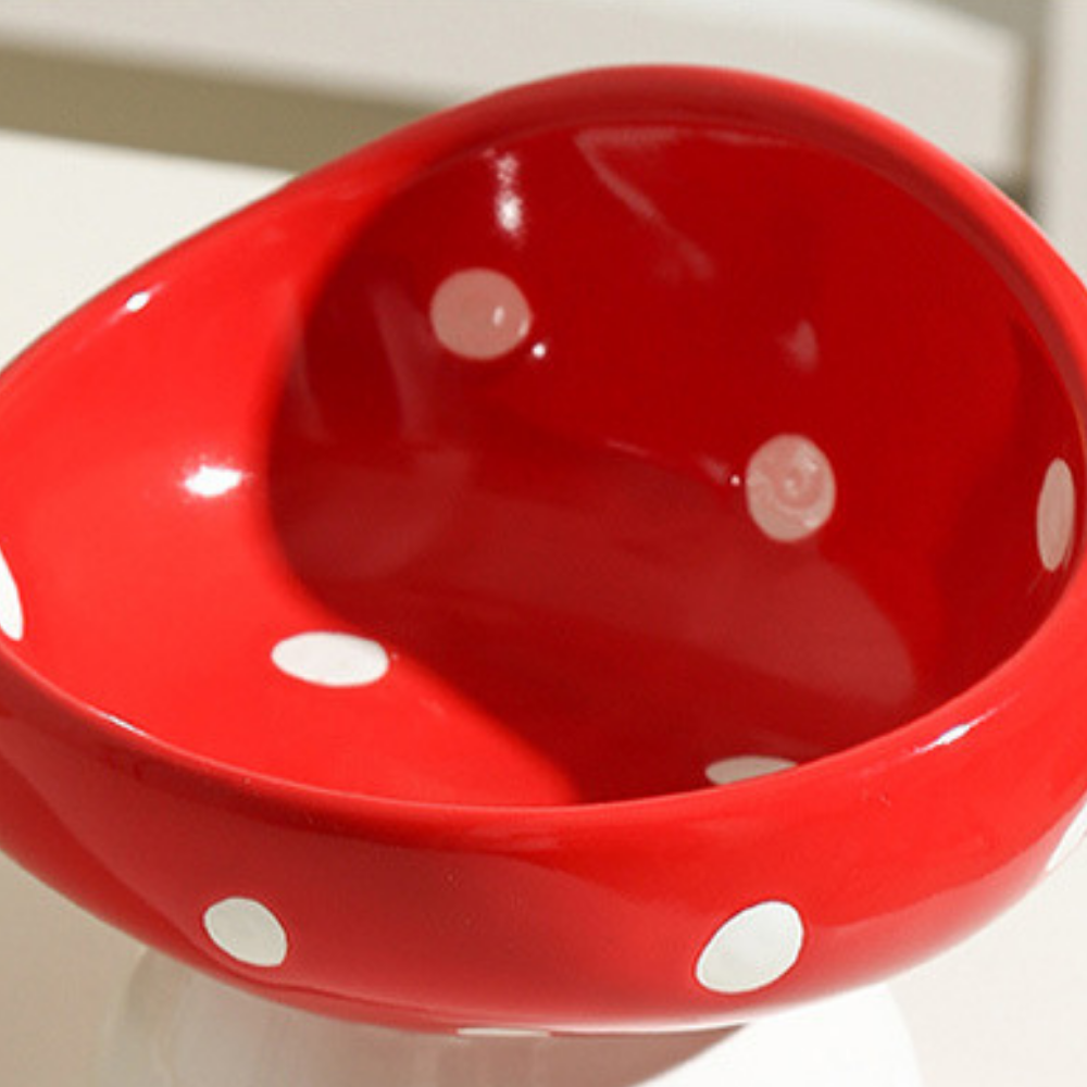 Mushroom Ceramic Elevated Pet Bowl for Cats and Small Dogs