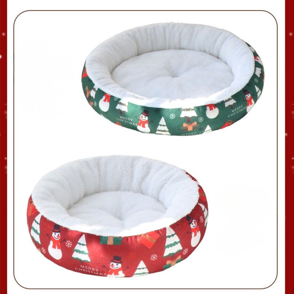 Christmas Thickened Warm Round Pet Bed for Cats and Dogs