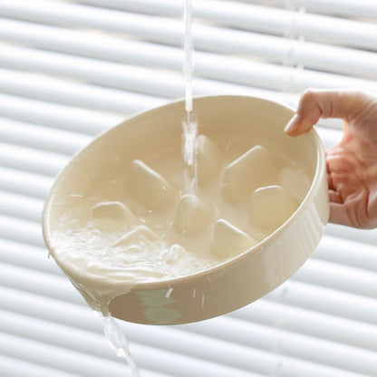 Elevated Ceramic Slow Feeder Dog Bowl with Wooden Stand