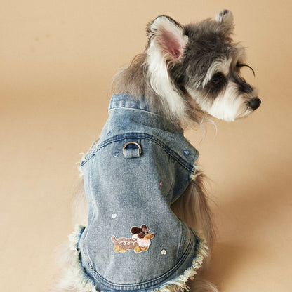 Spring Summer Embroidered Frayed Denim Dog Vest