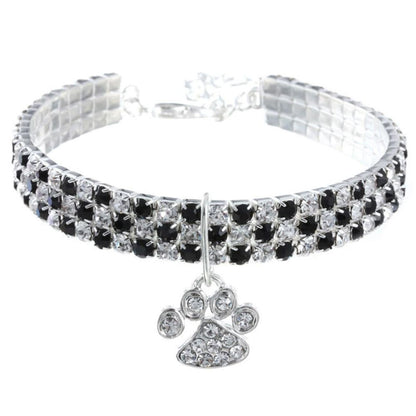 Sparkling Crystal Pet Collar – Adjustable Rhinestone Necklace with Paw Charm