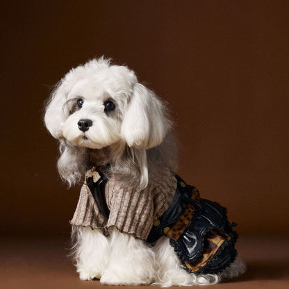 Autumn Dog Dress for Female Dogs Leopard Print Suspender Dress