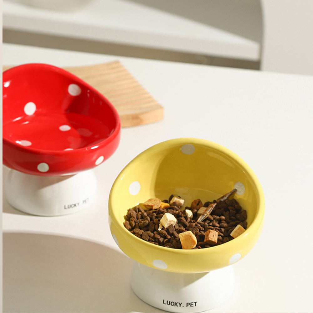 Mushroom Ceramic Elevated Pet Bowl for Cats and Small Dogs