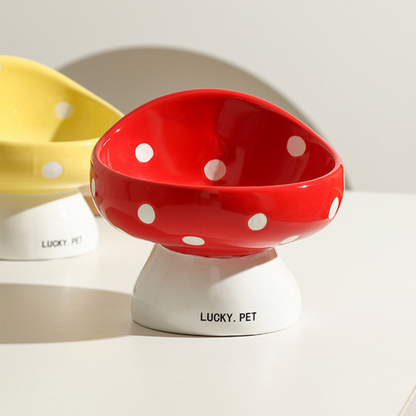 Mushroom Ceramic Elevated Pet Bowl for Cats and Small Dogs