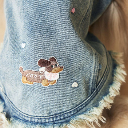 Spring Summer Embroidered Frayed Denim Dog Vest