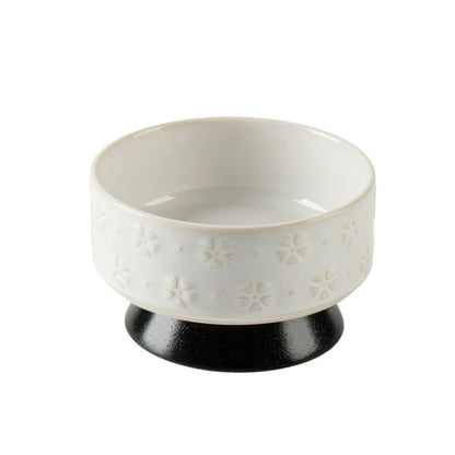 Elevated Ceramic Snowflake Pet Bowl with Wooden Stand