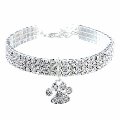 Sparkling Crystal Pet Collar – Adjustable Rhinestone Necklace with Paw Charm