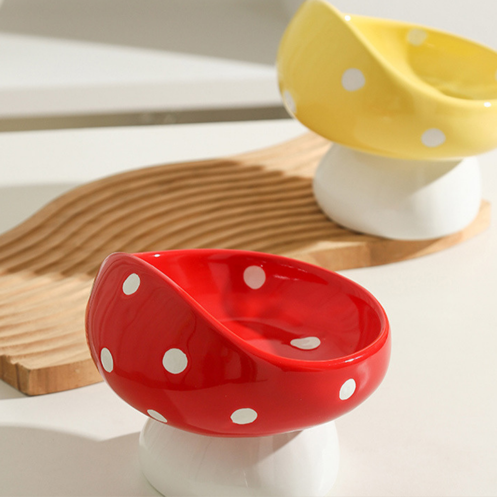Mushroom Ceramic Elevated Pet Bowl for Cats and Small Dogs