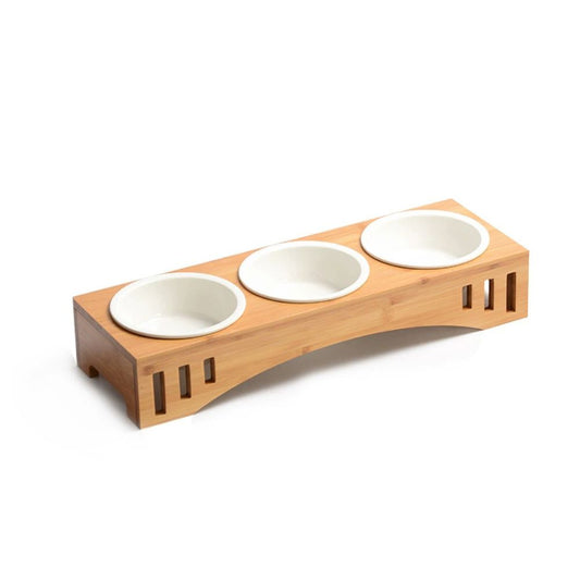 Elevated Ceramic & Bamboo Double Pet Bowl Stand