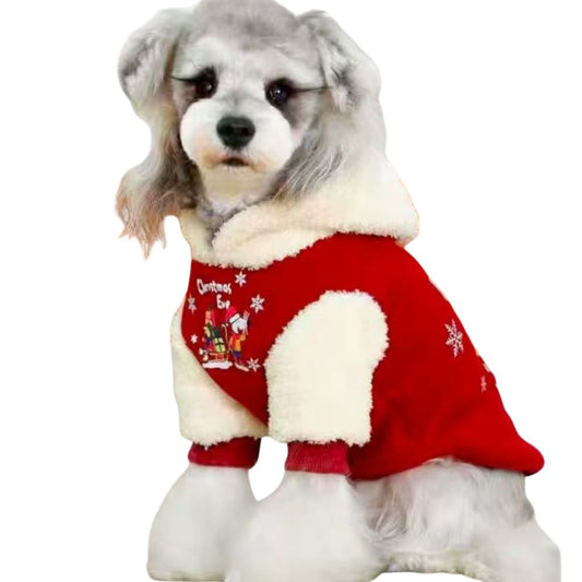 Red Christmas Pet Clothes for Cats and Dogs Thick Warm Winter Outfit