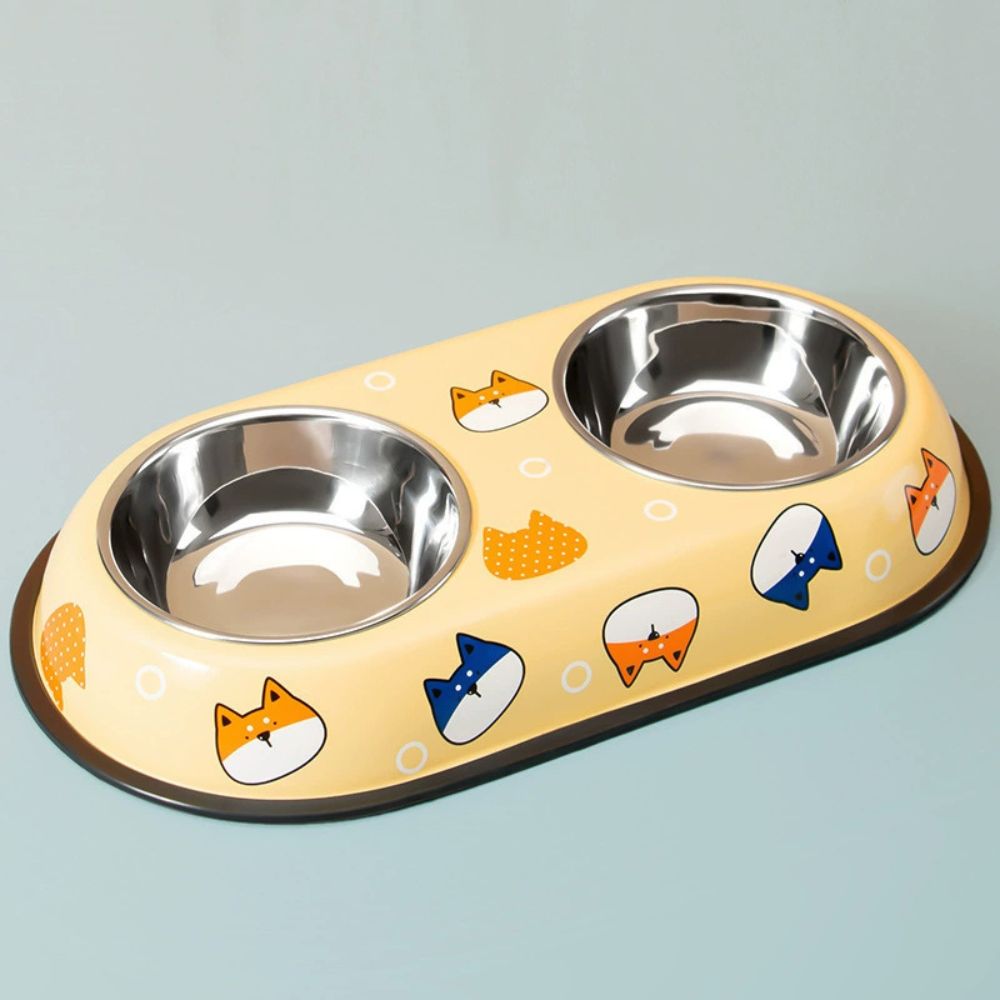 Colorful Printed Double Stainless Steel Pet Bowl