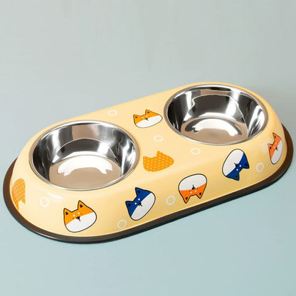 Colorful Printed Double Stainless Steel Pet Bowl