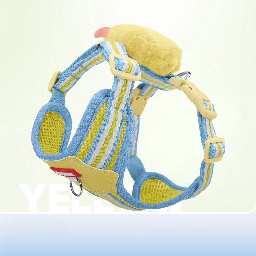 Lightweight Colorblock Dog Harness with Plush Monster Charm