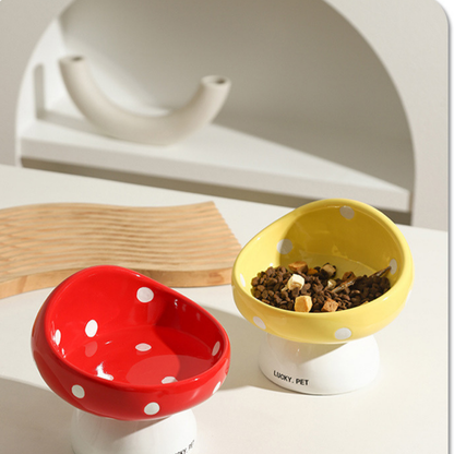 Mushroom Ceramic Elevated Pet Bowl for Cats and Small Dogs