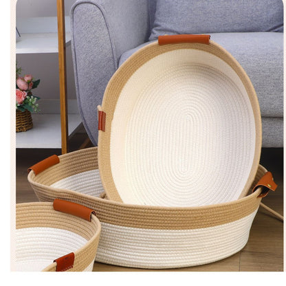 Handwoven Cotton Rope Pet Bed with Natural Rattan Texture