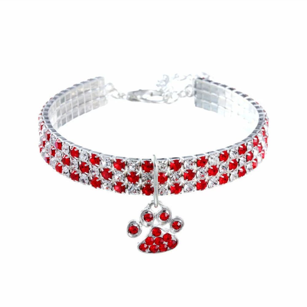 Sparkling Crystal Pet Collar – Adjustable Rhinestone Necklace with Paw Charm