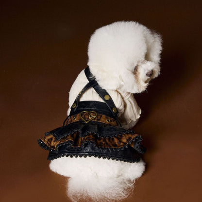 Autumn Dog Dress for Female Dogs Leopard Print Suspender Dress