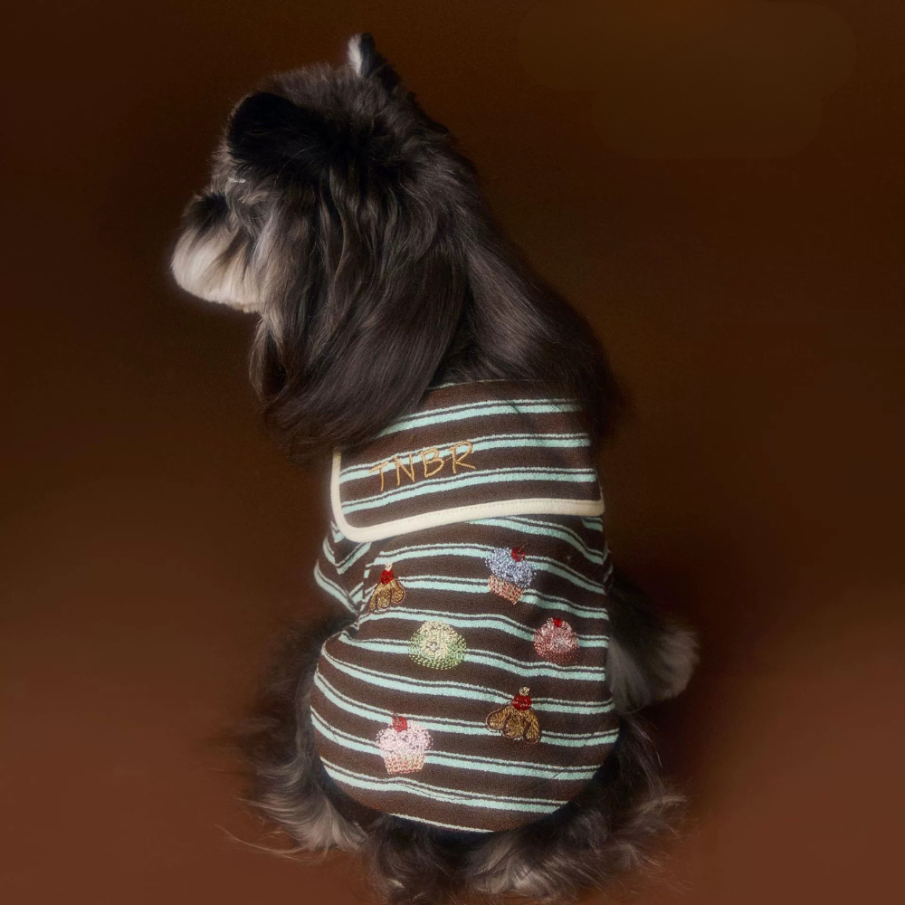 Autumn Dog Clothes Striped Embroidered Sailor Collar Sweatshirt