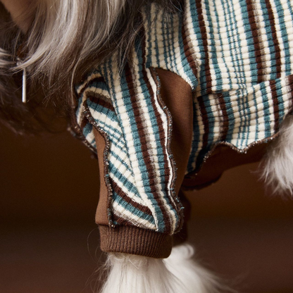 Dog Autumn Sportswear Striped Patchwork Zip-Up Hoodie