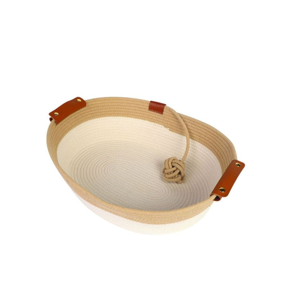 Handwoven Cotton Rope Pet Bed with Natural Rattan Texture