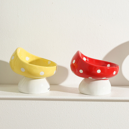 Mushroom Ceramic Elevated Pet Bowl for Cats and Small Dogs