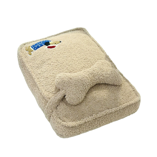 Embroidered Dachshund Plush Dog Bed with Bone Pillow