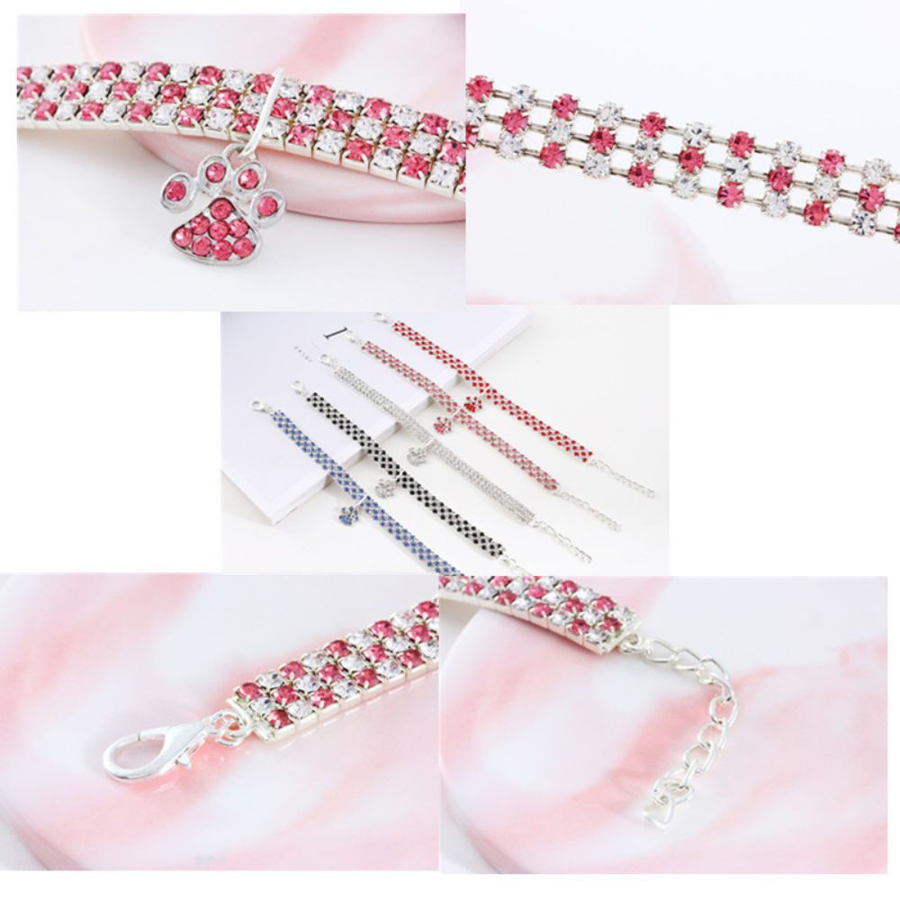 Sparkling Crystal Pet Collar – Adjustable Rhinestone Necklace with Paw Charm