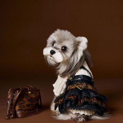 Autumn Dog Dress for Female Dogs Leopard Print Suspender Dress