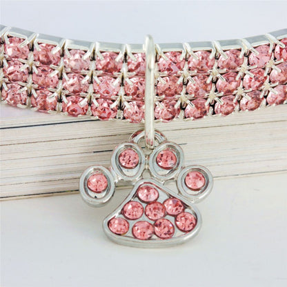 Sparkling Crystal Pet Collar – Adjustable Rhinestone Necklace with Paw Charm