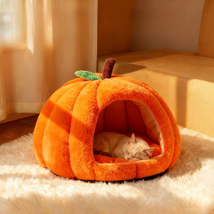 Cozy Pumpkin 360° Enclosed Design for Warmth Comfort Cat Bed