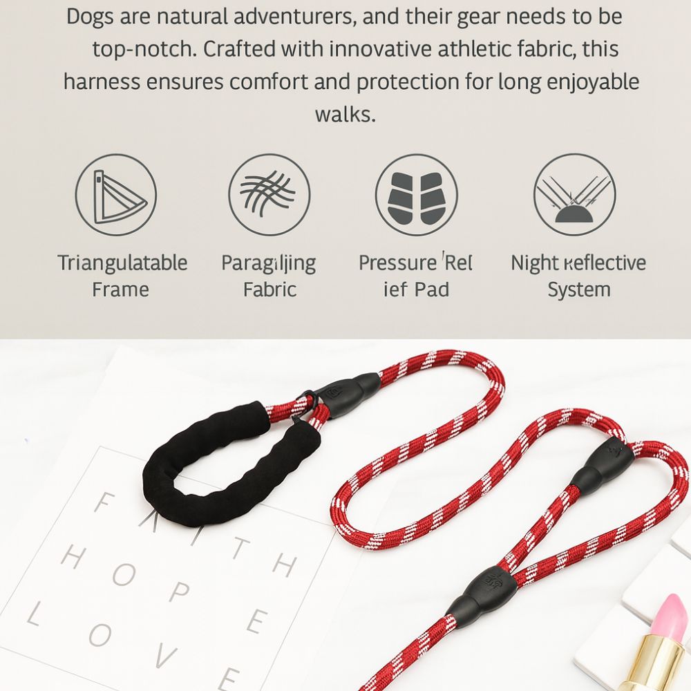 Reflective Rope Dog Leash with Waste Bag Holder – Durable Anti-Pull Pet Lead