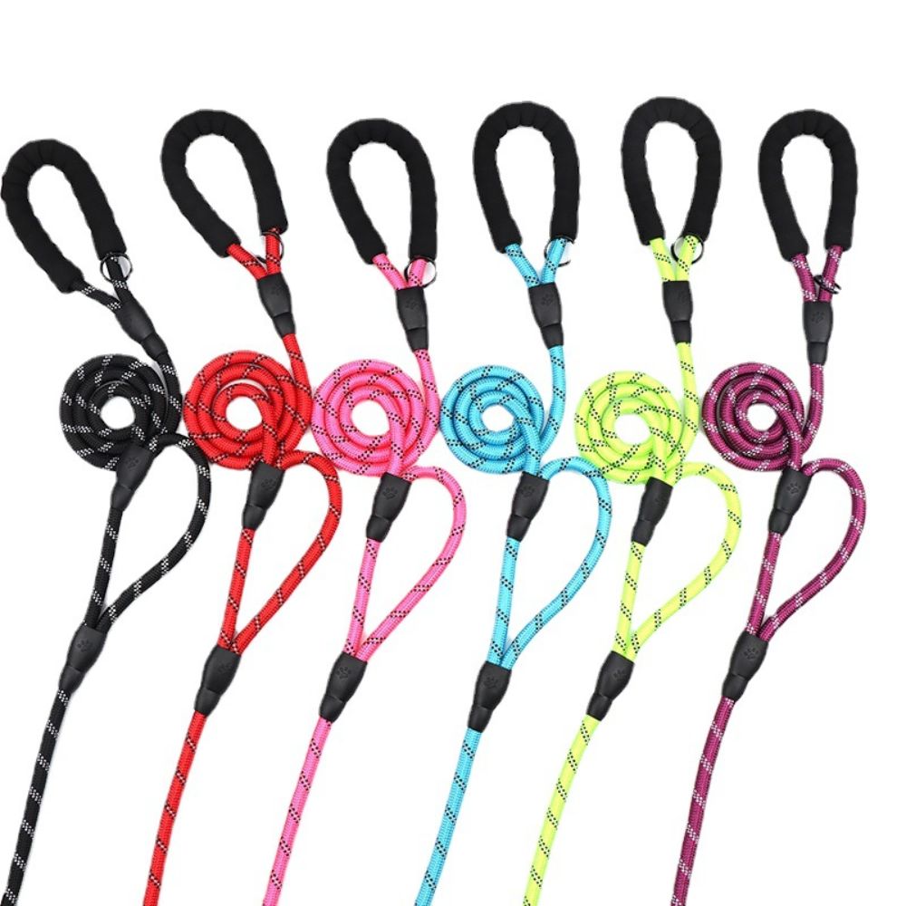 Reflective Rope Dog Leash with Waste Bag Holder – Durable Anti-Pull Pet Lead